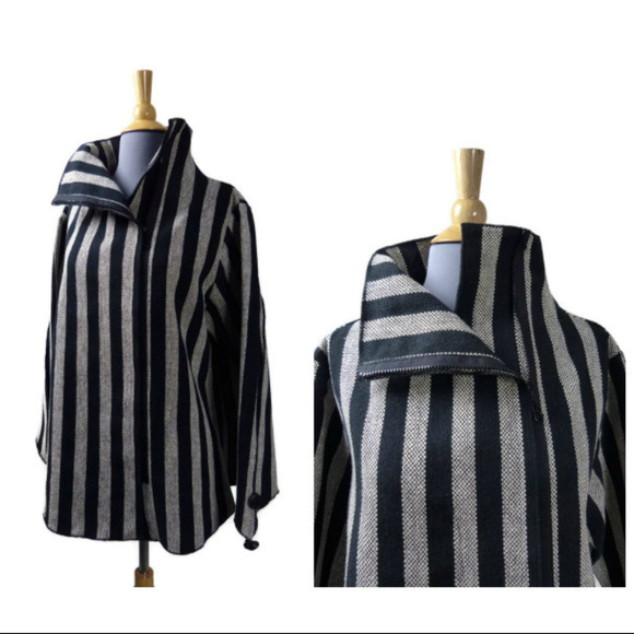 XIAO Modernist Jacket Gray Black Stripe Asymmetric